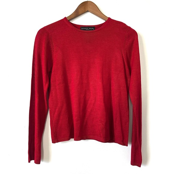 August Silk 100% Silk Red Knit Top Long Sleeve S Lightweight Capsule Minimalist - Picture 2 of 9